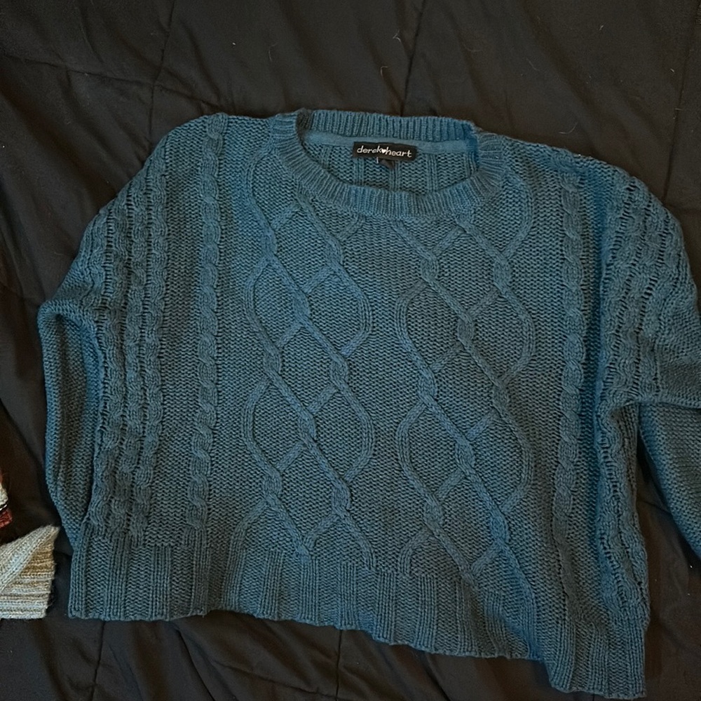 cropped teal blue sweater size L